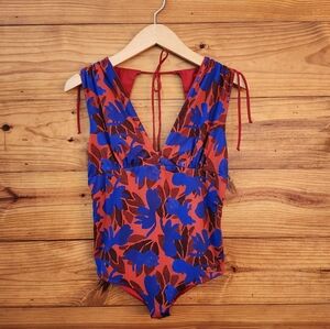 SAHA Red and Blue Reversible Floral Swimsuit M